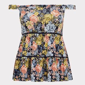 Torrid Off Shoulder Blue Floral Top Size 4